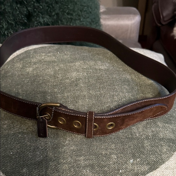 Coach Dark Brown Suede Belt with Brass Buckle - Picture 1 of 3